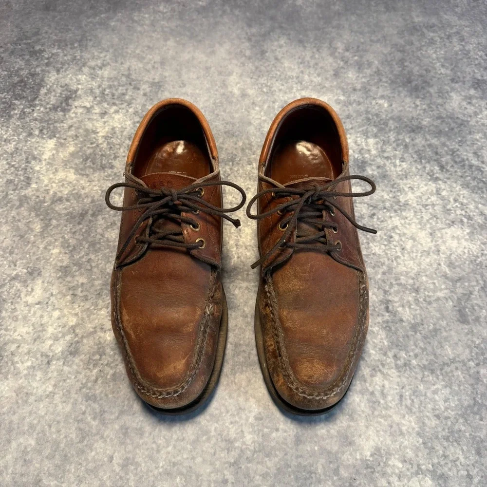 Vtg Gokey Co Leather Moc Toe Oxfords 590 Mens 11.5 Brown Vibram Sole USA READ